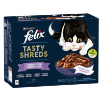 Felix Tasty Shreds s hovězím, kuřetem, lososem, tuňákem ve šťávě 12 x 80 g