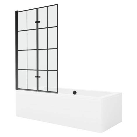 MEXEN/S Cube obdélníková vana 170 x 80 cm s panelem + vanová zástěna 100 cm, černá vzor 55051708