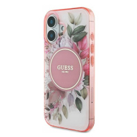 Pouzdro Guess pro iPhone 16 6.1 růžový IML Flower & Tonal Circle MagSafe