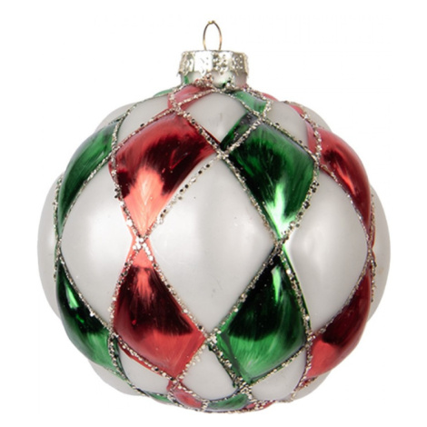 Bílo-červená skleněná vánoční ozdoba s kosočtverci Pierid – 10x10 cm Clayre & Eef