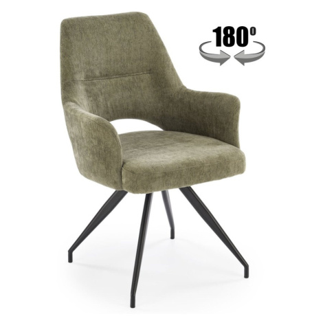 Jídelní otočné křeslo SENTAR — kov, látka, olivově zelená Halmar
