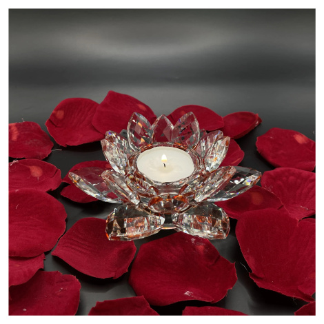 Křišťálové sklo - Svícen lotosový květ Basic, Červená