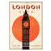 Ilustrace Vintage Big Ben, London City Poster, kursatunsal, 30 × 40 cm