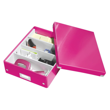 Růžový kartonový úložný box s víkem 28x37x10 cm Click&Store – Leitz