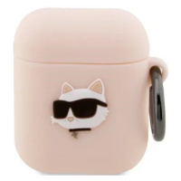 Pouzdro Karl Lagerfeld AirPods 1/2 cover pink Silicone Choupette Head 3D (KLA2RUNCHP)