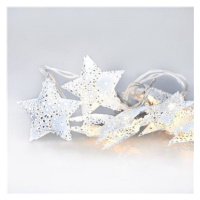 LED řetěz vánoční hvězdy, kovové, bílé, 10LED, 1m, 2x AA, IP20