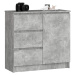 Ak furniture Komoda JERRY K 80 cm 1 dveře 3 zásuvky beton