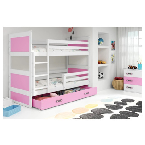 Dětská patrová postel RICO 200x90 cm Bílá Ružové BMS