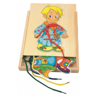 Dřevěné motorické hračky Woody - Šněrovací šatní skříň Kluk