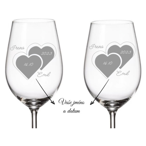 Dekorant svatby Svatební sklenice na bílé víno DVOJÍ SRDCE 350 ML 2KS