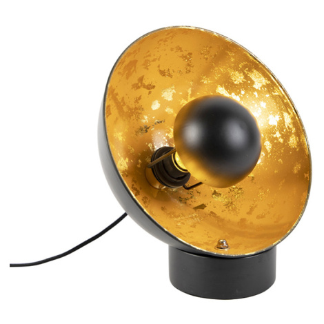 Industriální stolní lampa černá se zlatým vnitřkem - Magna Eglip QAZQA