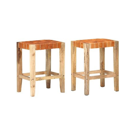 Barové stoličky 2 ks hnědé pravá kůže 60 cm, 321831 SHUMEE
