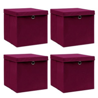Úložné boxy s víky 4 ks tmavě červené 32 x 32 x 32 cm textil