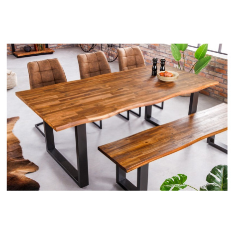 Estila Industriální obdélníkový jídelní stůl Marron Miel z masivního dřeva s černými kovovými no