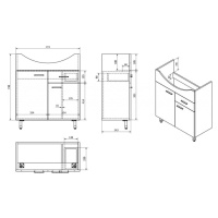 AQUALINE ZOJA umyvadlová skříňka 71,5x74x34cm, dub platin 51175