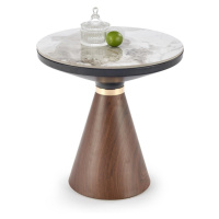 Konferenční stolek GENESIS S — keramika, kov, dekor bílý mramor / ořech