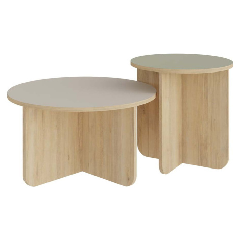Kulaté konferenční stolky v dekoru dubu v krémovo-přírodní barvě v sadě 2 ks ø 70 cm Hillary – M Marckeric