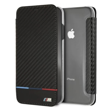 Pouzdro BMW iPhone XS Max book black Carbon Tricolor Stripe (BMTRBKI65PUCARTCBK)