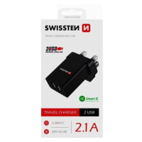 SWISSTEN Adaptér 230 V/2,1 A 10,5 W 2x USB, černá