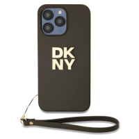 DKNY PU Leather Stack Logo Wrist Strap kryt iPhone 15 Pro Max hnědý