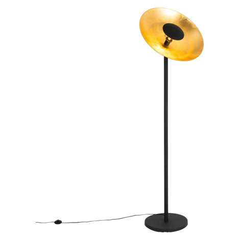 Průmyslová stojací lampa černá se zlatým interiérem 60 cm - Magnax QAZQA