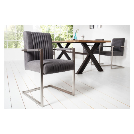 Estila Industriální designová retro židle inspirativní šedá 90cm, stříbrný rám