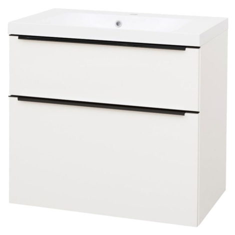 Mereo Mailo, koupelnová skříňka s umyvadlem z litého mramoru 81 cm, bílá, mat, černé madlo CN541