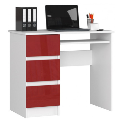 Počítačový stůl A-6 levá bílá/červená lesk Akord