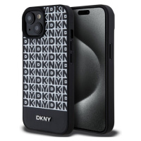 DKNY PU Leather Repeat Pattern Bottom Stripe MagSafe kryt iPhone 15 černý