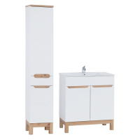 Comad Koupelnová sestava Bali 80 cm se skříňkami a zápustným umyvadlem bílá/dub wotan