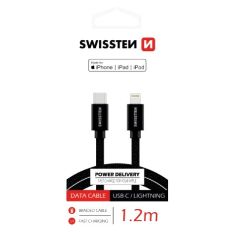 Datový kabel SWISSTEN Textile USB-C/Lightning (PD) MFI 1,2 m, černá