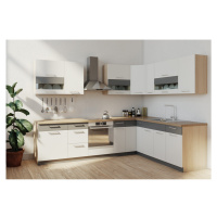 Rohová kuchyně RUTHIN 285x210, bílý lesk/grafit mat