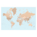 Mapa Blue and brown detailed world map with cities, Blursbyai, 40 × 26.7 cm