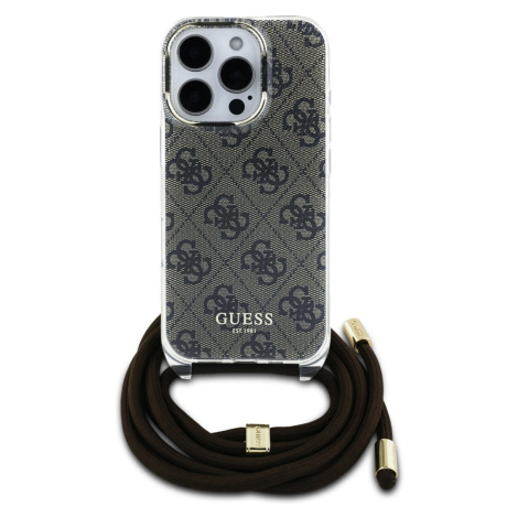 Zadní kryt Guess IML 4G Printed Crossbody popruh pro Apple iPhone 16 Pro, hnědá