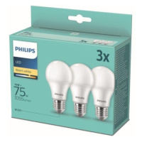 LED žárovky E27 Philips A60 10W (75W) teplá bílá (2700K) 3ks