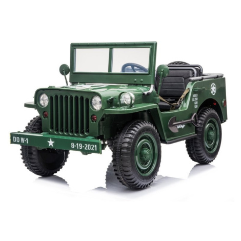mamido  Dětský elektrický vojenský Jeep Willys 4x4 třímístný zelený