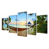 Set tištěných obrazů na plátně pláž s houpací sítí 200×100 cm 241563