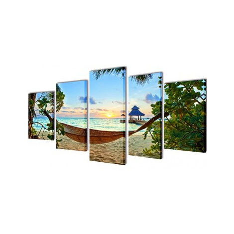 Set tištěných obrazů na plátně pláž s houpací sítí 200×100 cm 241563 SHUMEE