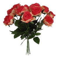 Umělá kytice Růží červeno-žlutá, 67 cm, 12ks