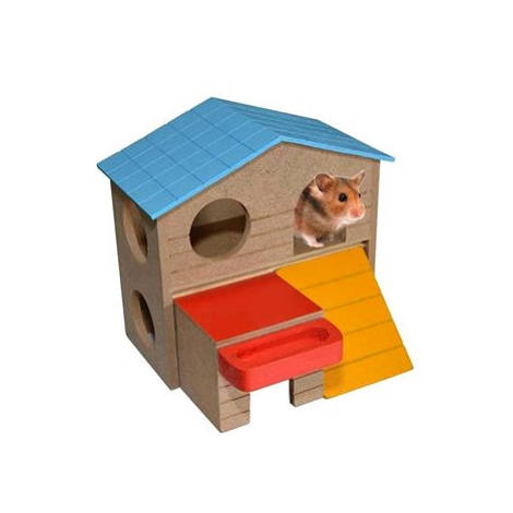 DUVO+ Barevný dřevěný domeček pro drobné hlodavce 13 × 16 × 15,5 cm
