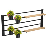 Nástěnná police s květináči a LED osvětlením SHELF 50x118 cm černá/béžová