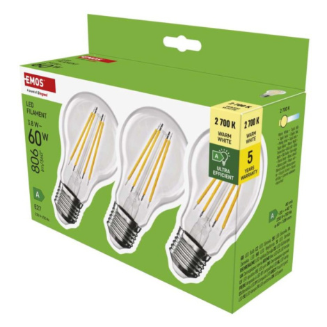 LED žárovka Filament A60 A CLASS/ E27 / 3,8 W (60 W) / 806 lm / teplá bílá EMOS