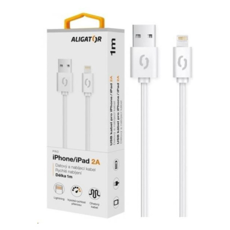 Aligator datový a nabíjecí kabel, konektor Lightning, 2A, 1m, bílá