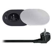 Solight vestavná zásuvka s posuvným víčkem, USB A+C nabíječka, 2m, stříbrná PP124USBC