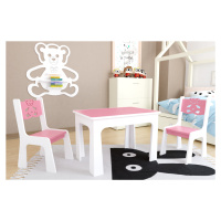 ID Dětský stůl a dvě židličky - růžový medvídek