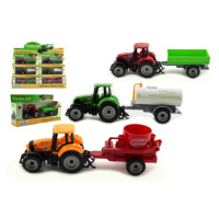 Teddies Traktor s přívěsem plast/kov 19cm 3 druhy na volný chod v krabičce 25x13x5,5cm 12ks v bo