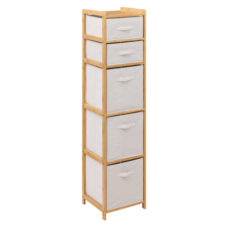 5FIVE SIMPLY SMART Vysoký bambusový regál TIDY s 5 textilními košíky, 144,3 cm