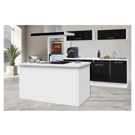 Respekta kuchyně s ostrůvkem Amanda černá/bílá 280 cm-trouba/sk.d./dig./my./led.