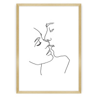 Dekoria Plakát  Kiss Line, 50 x 70 cm, Výběr rámečku: Zlatý