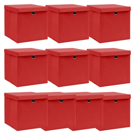 vidaXL Úložné boxy s víky 10 ks červené 32 x 32 x 32 cm textil